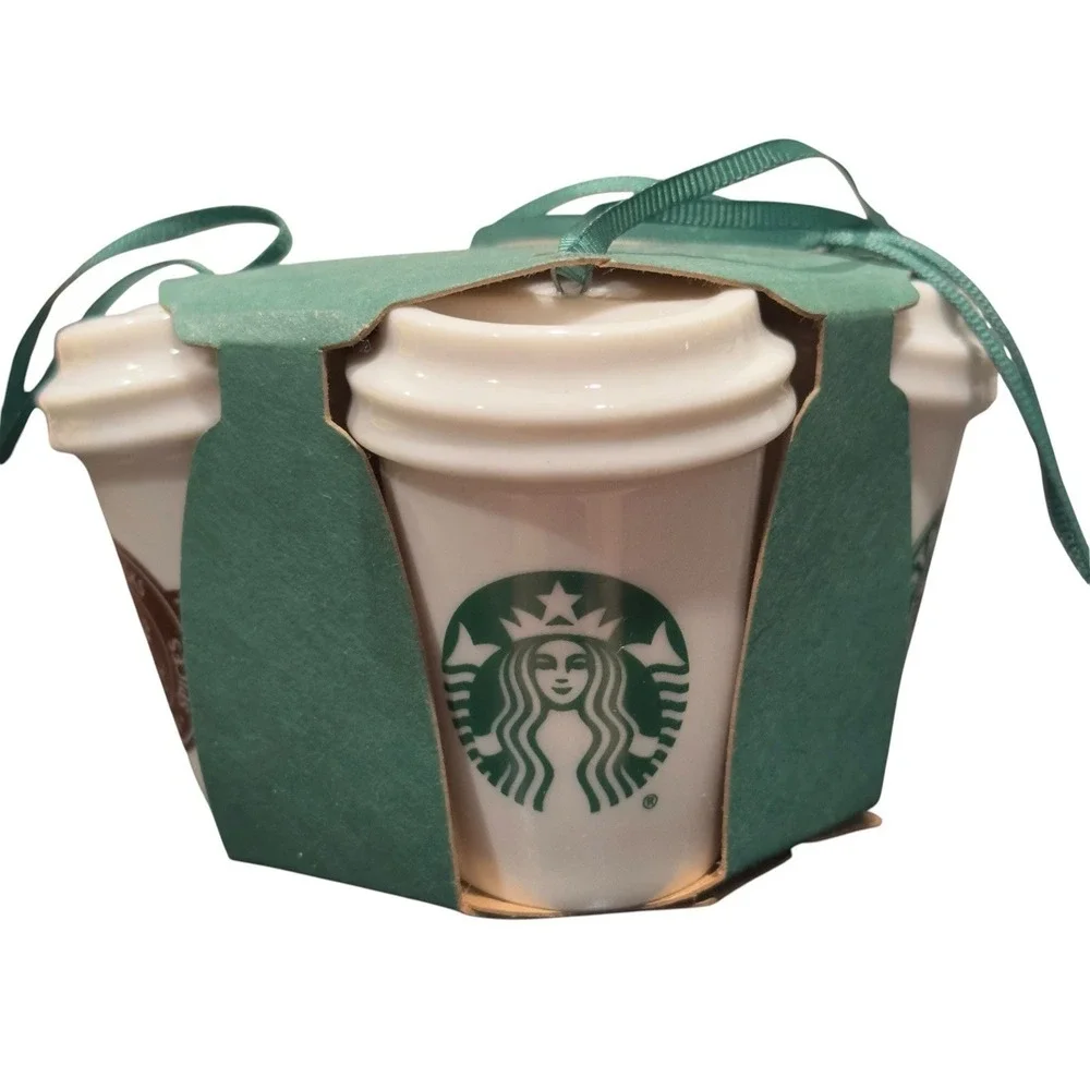 Starbucks 2016 Christmas Ornaments Set 4pk Mini Ceramic Coffee Cup Tea‎ Mug New